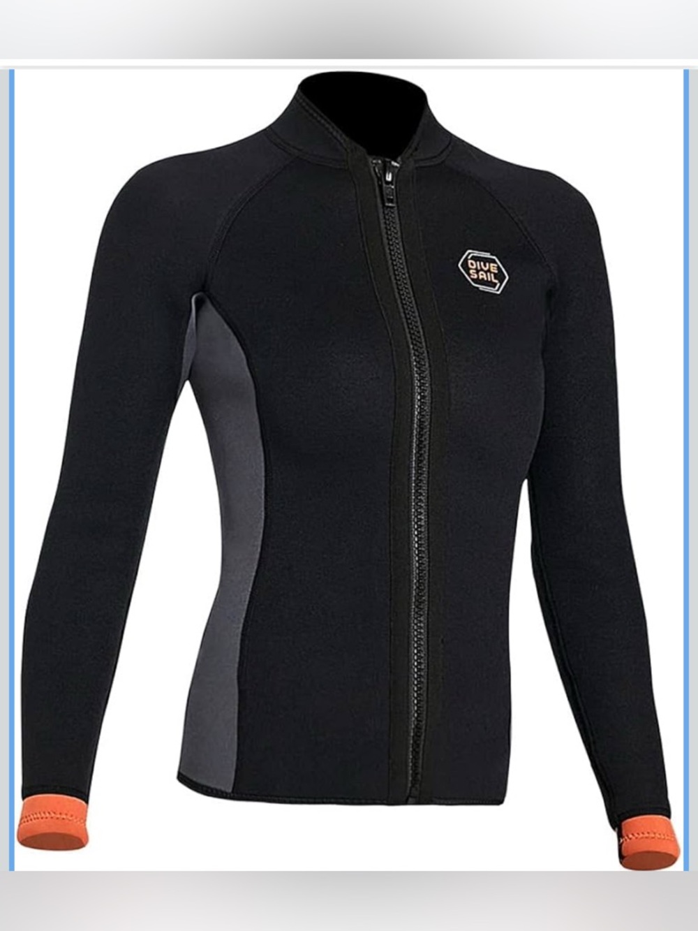 NEW Wetsuit Top Jacket Women's Large Black Gray Front-Zip Neoprene Jacket